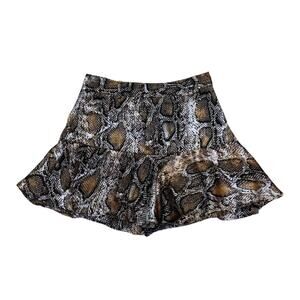 Zara Animal Print Tan Black Mini Skirt Small Short Snake Print Flowy Skort Satin